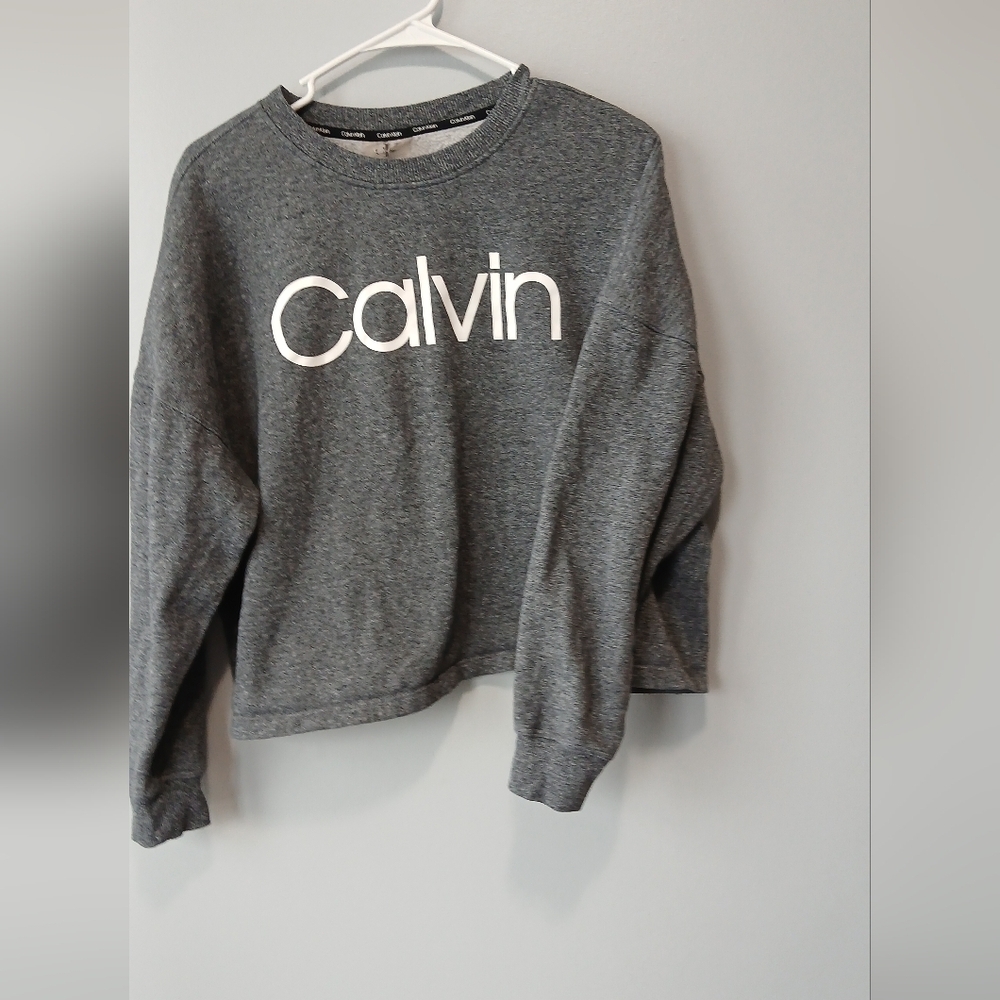 Calvin Klein Oversized Cropped Sweatshirt Womens Medium Cozy Casual - Picture 2 of 4
